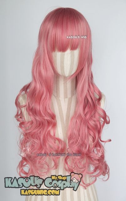 L-1 / KA036 rose pink 75cm long curly wig . Hiperlon fiber