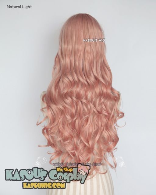 L-1 / SP22 coral pink 75cm long curly wig . Hiperlon fiber