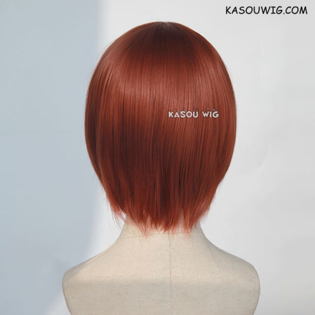 S-2 / KA044 Burnt umber red short bob smooth cosplay wig with long bangs