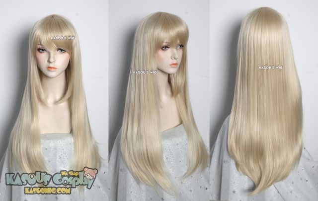 L-2 / KA006 light blonde 75cm long straight wig . Hiperlon fiber