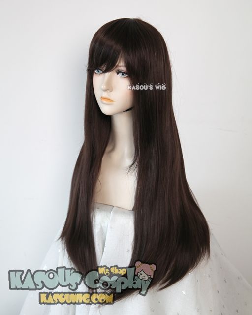 L-2 / KA030 Darkest Brown 75cm long straight wig . Hiperlon fiber