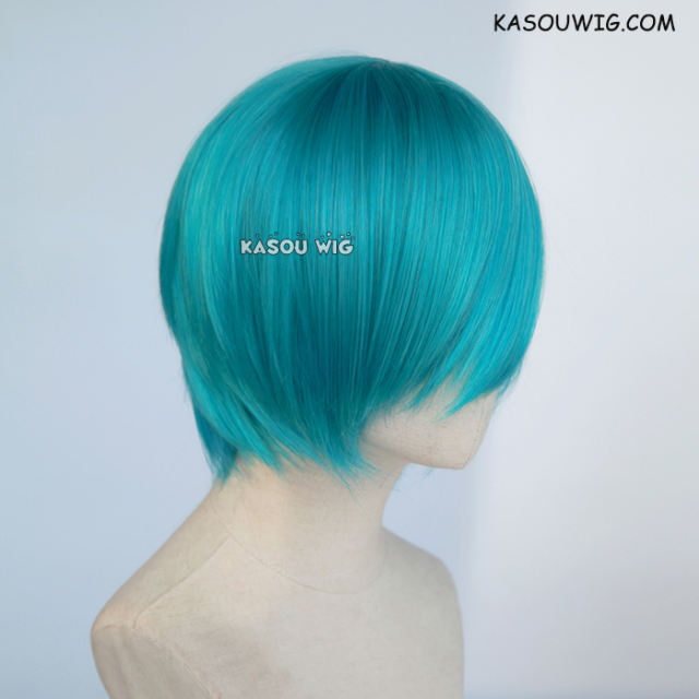 S-2 / KA059 teal blue green short bob smooth cosplay wig with long bangs