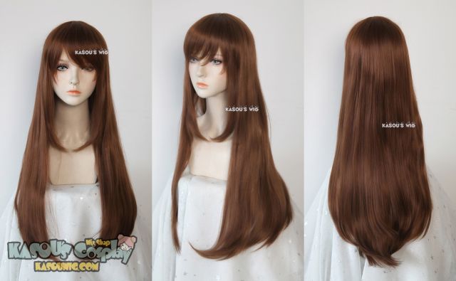 L-2 / KA026 Walnut Brown 75cm long straight wig . Hiperlon fiber