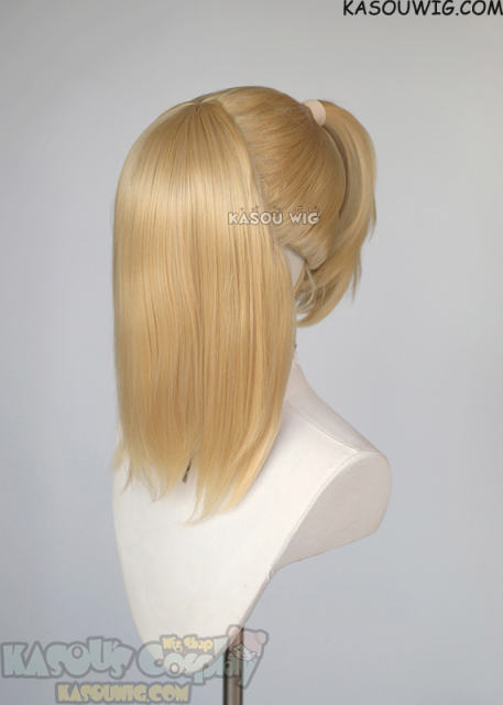 S-3 / KA011 Honey Butter blonde ponytail base wig with long bangs.