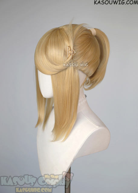 S-3 / KA011 Honey Butter blonde ponytail base wig with long bangs.