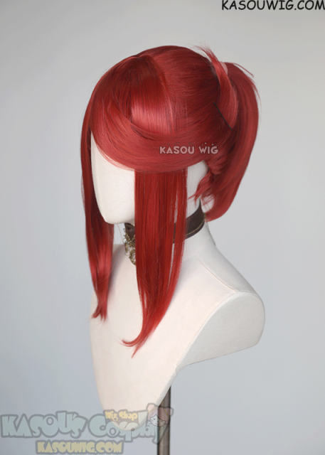 S-3 / KA042 apple red ponytail base wig with long bangs.