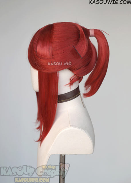 S-3 / KA042 apple red ponytail base wig with long bangs.