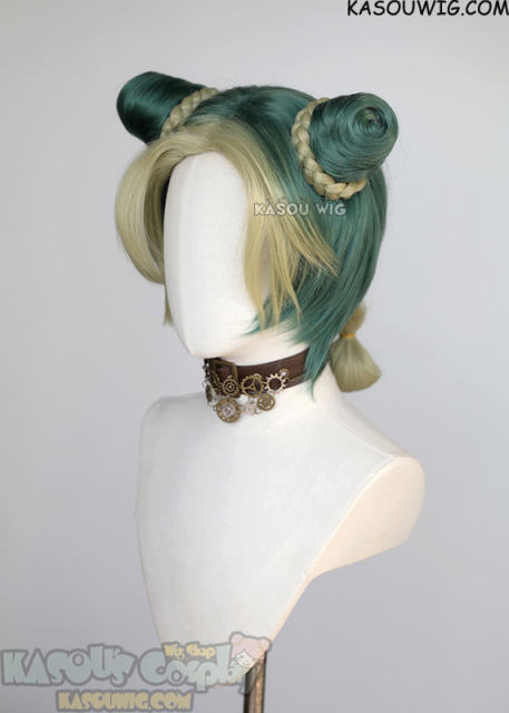 JOJO JoJo's Bizarre Adventure Jolyne Kujoh yellow green cosplay wig with buns