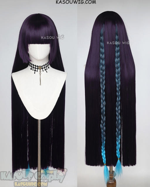 Genshin Impact Yun Jin 100cm straight deep purple wig with braids