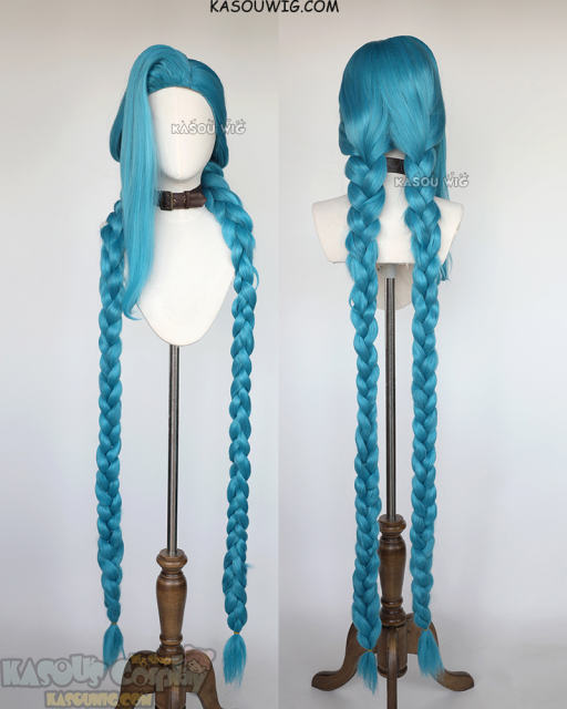 [Redesigned] League of Legends Arcane Jinx 140cm long mixed gryish blue twin braids cosplay wig