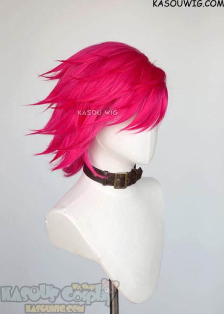 League of Legends Arcane Vi pink red split spiky wig