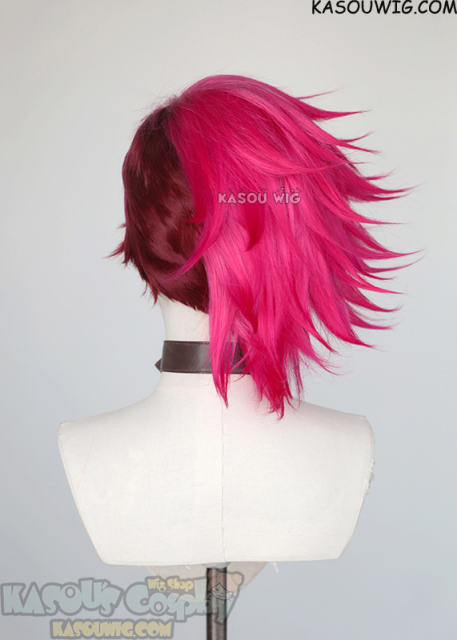 League of Legends Arcane Vi pink red split spiky wig