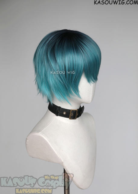 Miraculous Ladybug Luka Couffaine wig. black rooted short teal wig