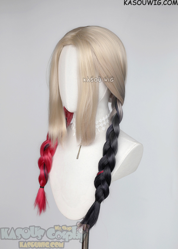 The Suicide Squad Harley Quinn black red split braided twintail wig