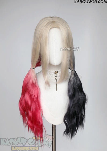 The Suicide Squad Harley Quinn black red split braided twintail wig