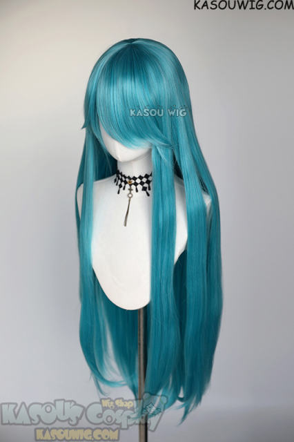 L-4 KA059 100cm/39.5" long straight versatile teal blue green wig