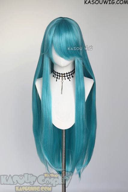 L-4 KA059 100cm/39.5" long straight versatile teal blue green wig
