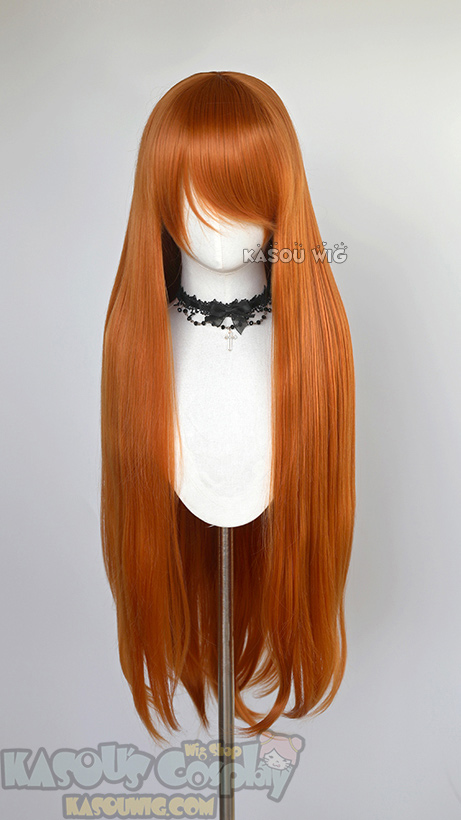 Vintage orange wig, cosplay wig with bang, 24 inch wig for online cosplay and party, Heat Resistant wig, natural wavy wig, 80s style wig