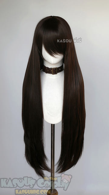 L-4 KA031 100cm/39.5" long straight versatile deepest brown wig