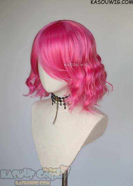 S-4 / KA035 deep pink loose beach waves lolita wig with bangs 35cm