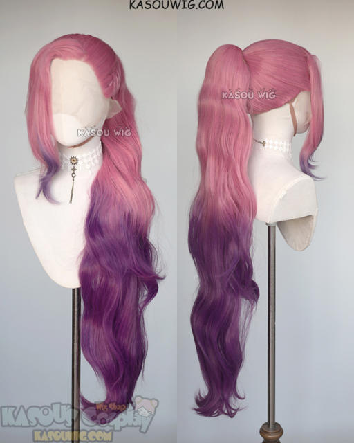 Lace Front >>>League of Legends LOL Seraphine pink purple ombre 110cm wavy ponytail wig