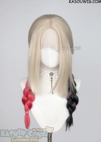 Lace Front >> The Suicide Squad Harley Quinn black red split braided twintail wig