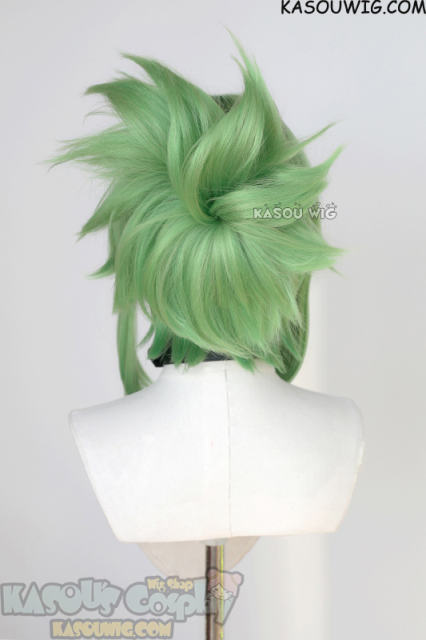 Genshin Impact Kuki Shinobu green wig with a pinwheel-shaped bun