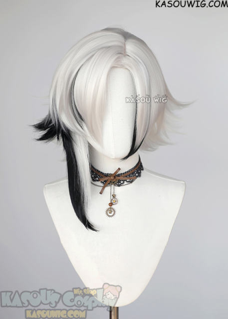 Genshin Impact The Knave Arlecchino 100cm long silver white wig with black streaks