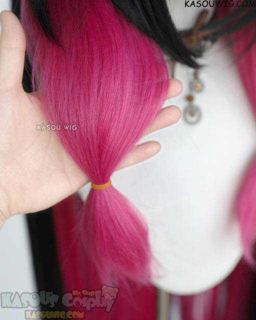 Genshin Impact Damselette Columbina 100cm long thick straight wig black+pink