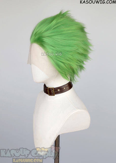Lace Front>> Light green all back spiky synthetic cosplay wig LFS-1/KA060