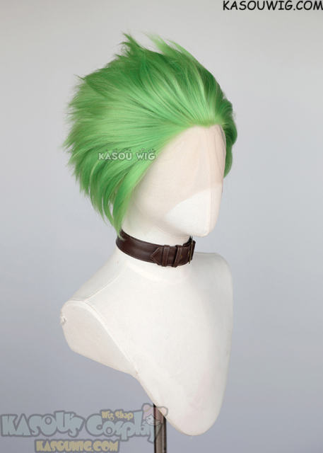 Lace Front>> Light green all back spiky synthetic cosplay wig LFS-1/KA060