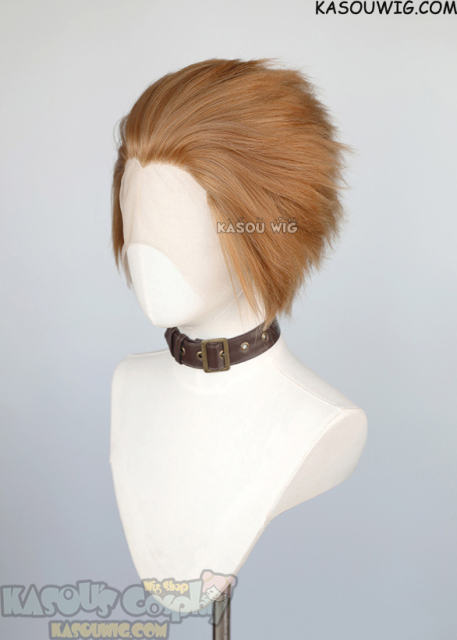 Lace Front>> Caramel brown all back spiky synthetic cosplay wig LFS-1/KA023