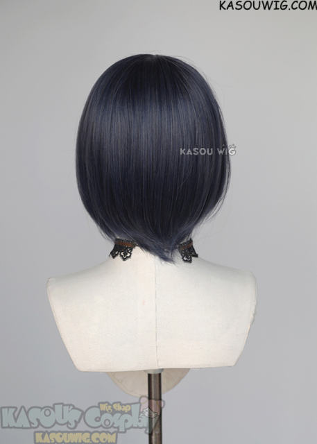 Genshin Impact Kujou Sara inverted short bob wig deep bluish gray to gray ombre