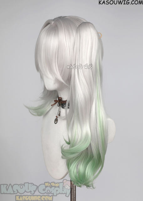 Genshin Impact Nahida silver white ponytail wig dyed green