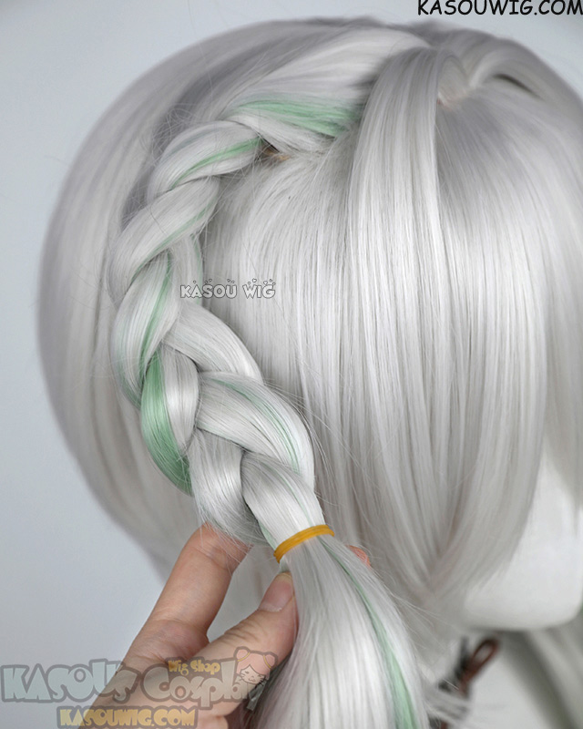 Genshin Impact Nahida silver white ponytail wig dyed green