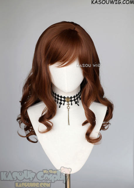 58cm medium length walnut brown curly wig