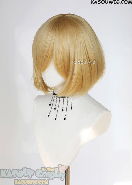 S-6 KA011 honey butter blonde short bob wig with long bangs
