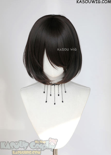 S-6 KA031 the deepest brown short bob wig with long bangs