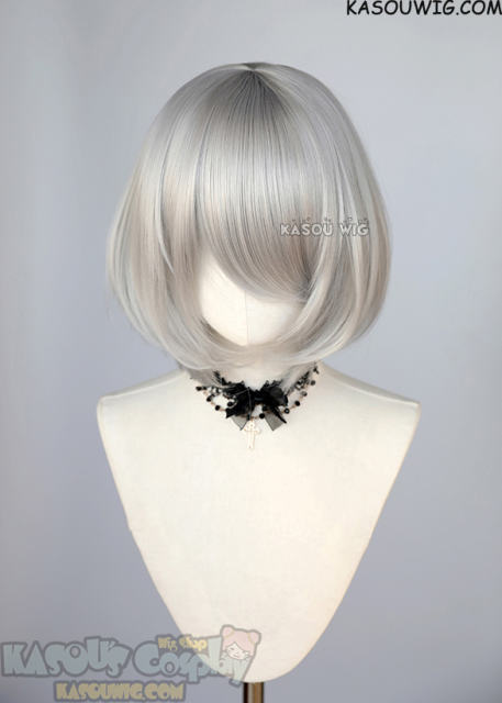 S-6 KA003 light gray short bob wig with long bangs