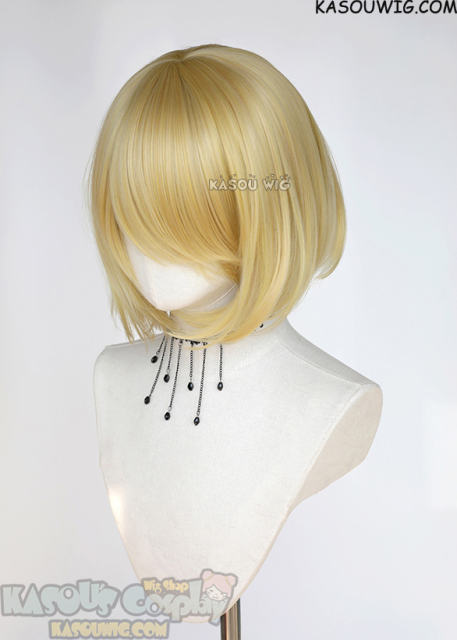 S-6 KA010 light yellow blonde short bob wig with long bangs