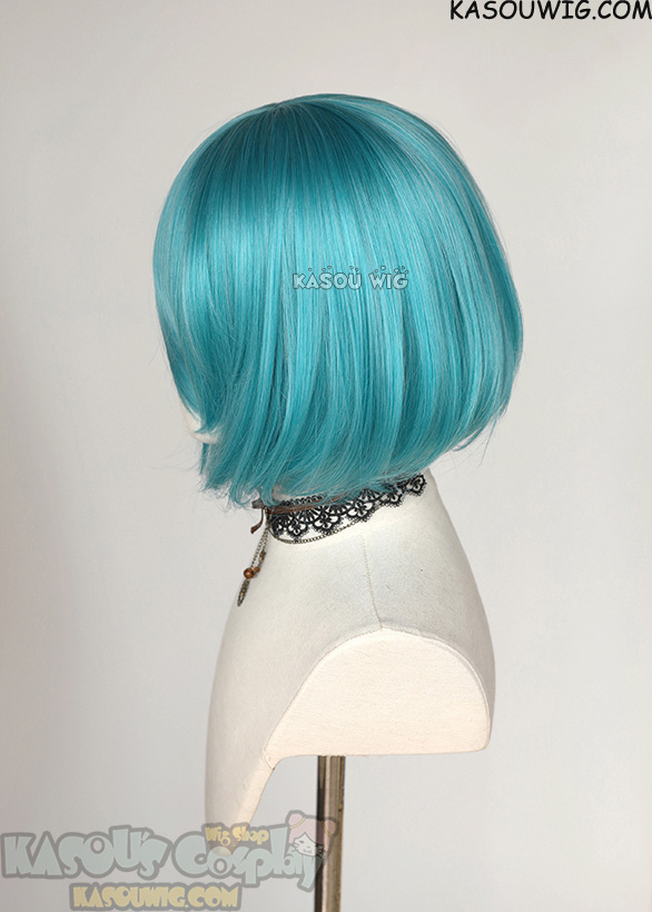 S 6 KA059 teal blue green short bob wig with long bangs