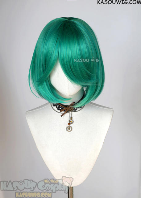 S-6 KA062 emerald green short bob wig with long bangs