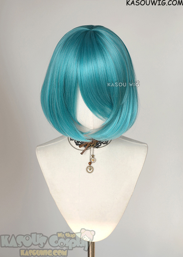 S 6 KA059 teal blue green short bob wig with long bangs