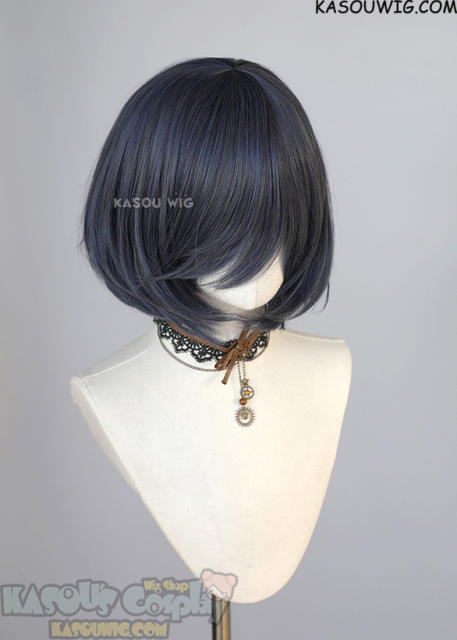 S-6 SP03 deep blue short bob wig with long bangs