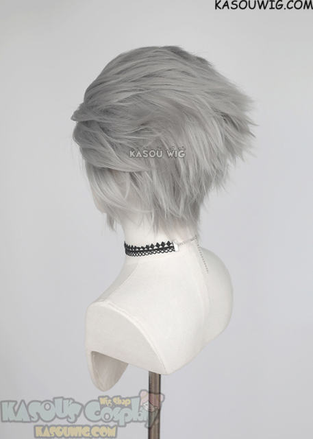 Lace Front>> light gray all back spiky synthetic cosplay wig LFS-1/KA003