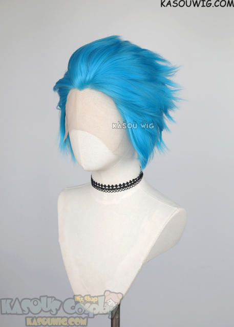 Lace Front>> blue all back spiky synthetic cosplay wig LFS-1/KA047