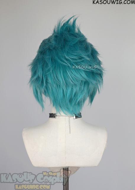 Lace Front>> Teal blue green all back spiky synthetic cosplay wig LFS-1/KA059