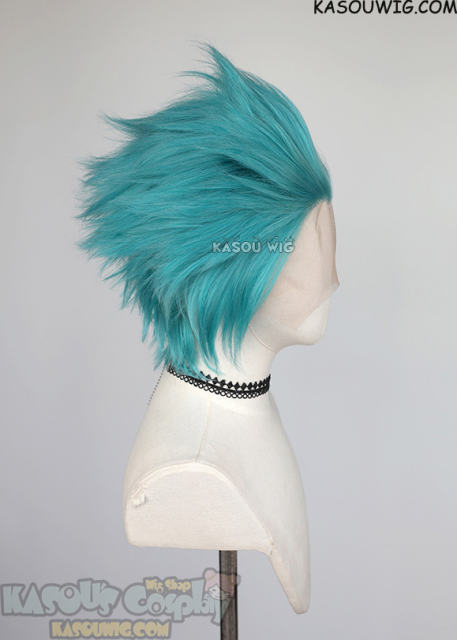 Lace Front>> Teal blue green all back spiky synthetic cosplay wig LFS-1/KA059