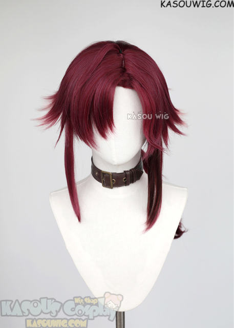 Genshin Impact Shikanoin Heizou wine red layered ponytail wig