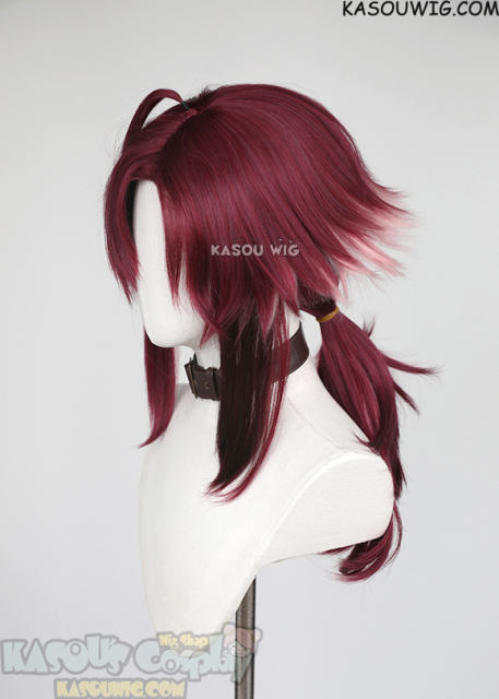 Genshin Impact Shikanoin Heizou wine red layered ponytail wig